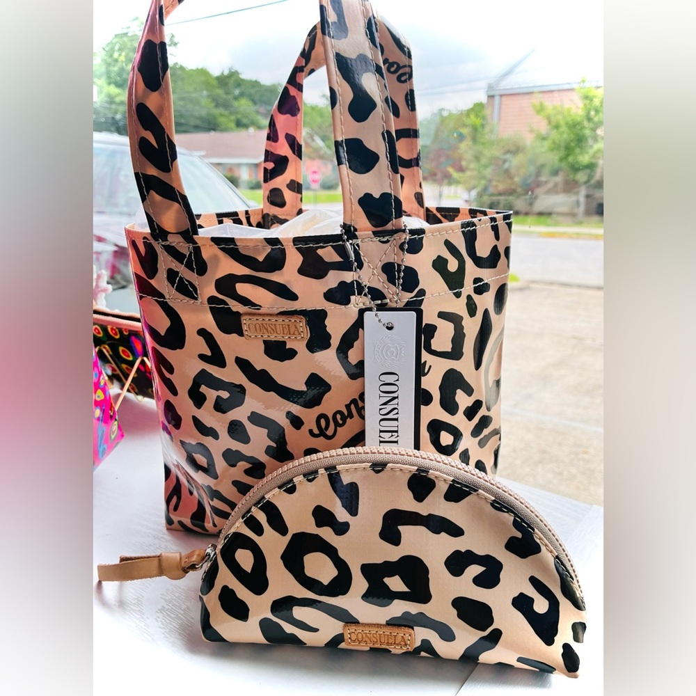 Consuela-Bam Bam Leopard Print Tote with Matching Cosmetics bag